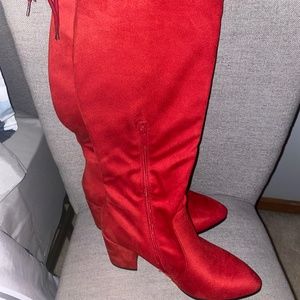 Thigh high chunky heel boots